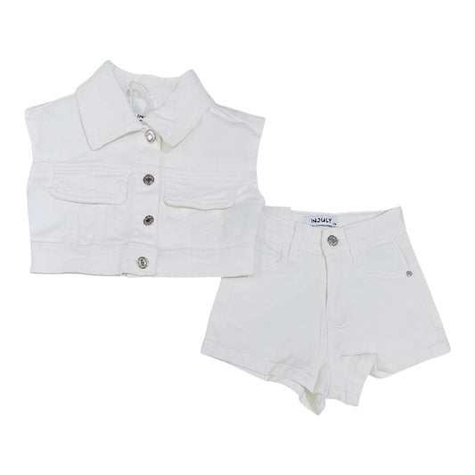 Giubbino Smanicato con Short Completo in Jeans Neonata