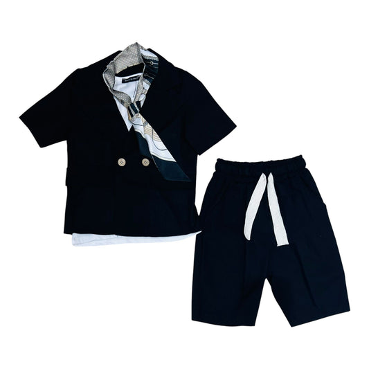 Capri Completo m. Lino Tre Pezzi Giacca con Rever Canotta Bermuda Da Bambino