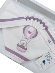 Palla Pallina Set Tre Pezzi Di Lenzuola Ricamate Per Carrozzina 100% Cotone misura 90x120