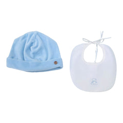 Klaiadì Set Cappellino in Ciniglia e Bavetta Ricamata in Piquet da Neonato