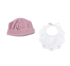 Klaiadì Set Cappellino in Ciniglia e Bavetta Ricamata in Piquet da Neonata (Copia)