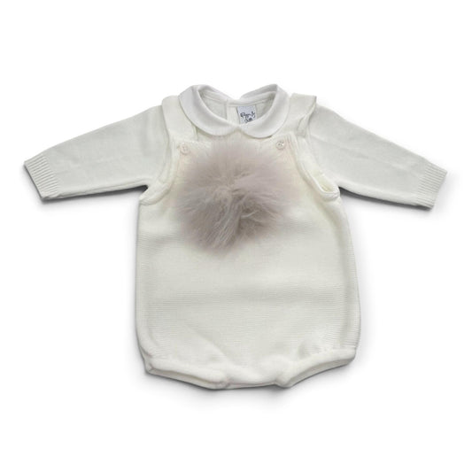 Pappa e Latte Pagliaccetto 2pz Salopette +Maglia con Dettaglio Pon Pon in Pelliccia
