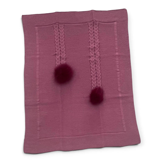 Pappa e Latte Coperta in Lana Con Dettaglio Trecce e Pon Pon in Pelliccia