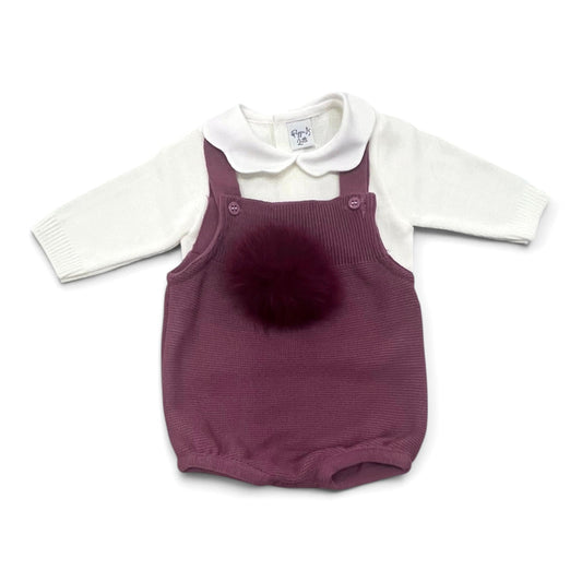 Pappa e Latte Pagliacetto 2 Pz Salopette+Maglia Dettaglio Pon Pon in Pelliccia