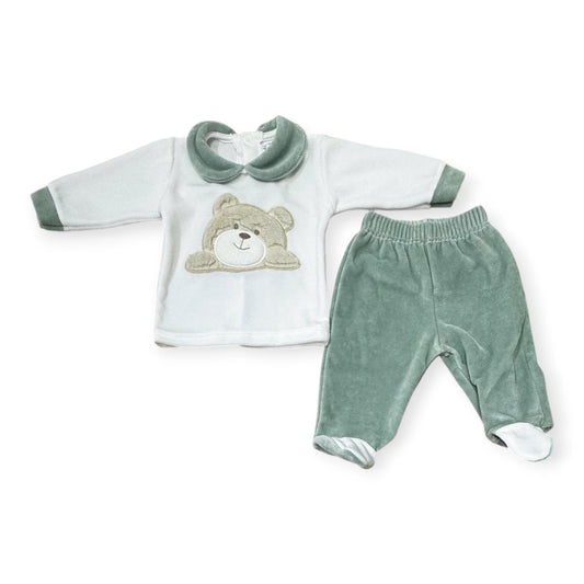 Tenerotti Tutina in Ciniglia Due Pezzi Ricamo Teddy
