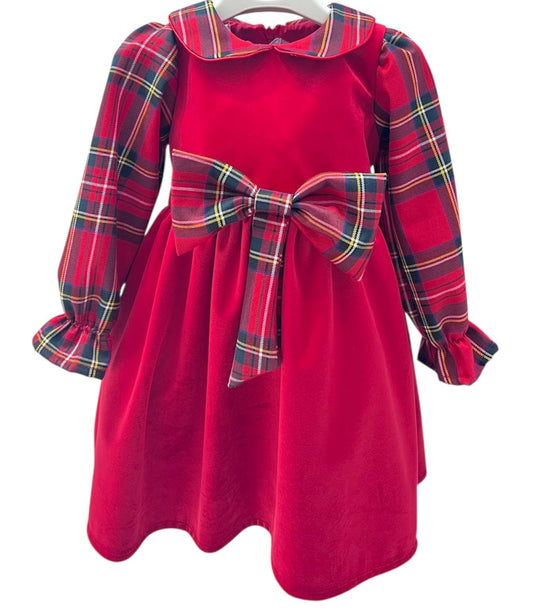 Abitino In Velluto e Tartan Natalizio Da Bambina