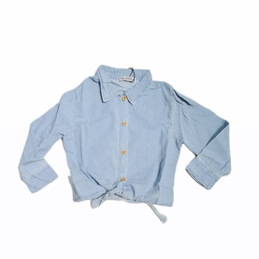 Camicia con Nodo Bambina in Cotone Effetto jeans