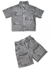Completo Jeans Camicia e Bermuda Cargo Denim