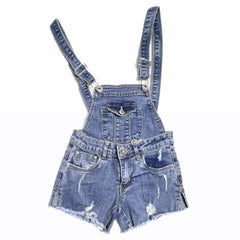 Salopette Bambina Jeans Sfrangiato con Pattina Rimovibile