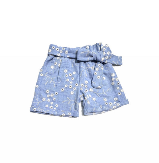 Piccola Lù Short in Cotone con Fiocco e Ricami con Fiorellini