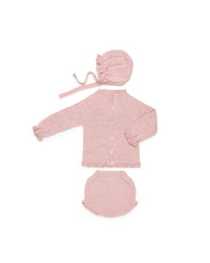 Juliana Completo Tre Pezzi in Lana Maglioncino cop Fiocco con Coulotte e Cuffietta Da Neonata