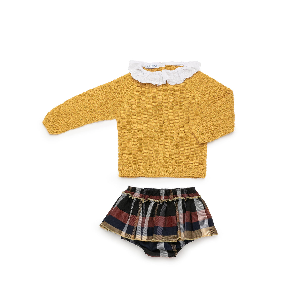 Juliana Completo Maglioncino Lana con Gonna Coulotte in Tartan Da Neonata (Copia)