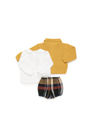 Juliana Completo Lana Tre Pezzi Cardigan Camicia Pantaloncino Tartan