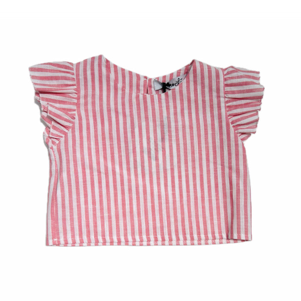 Mini Lù Blusa Neonata Rigata in Lino e Cotone