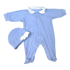 Tutina e Cappello in Cotone Bielastico Angel Con Ali Da Corredino Con Colletto In Piquet