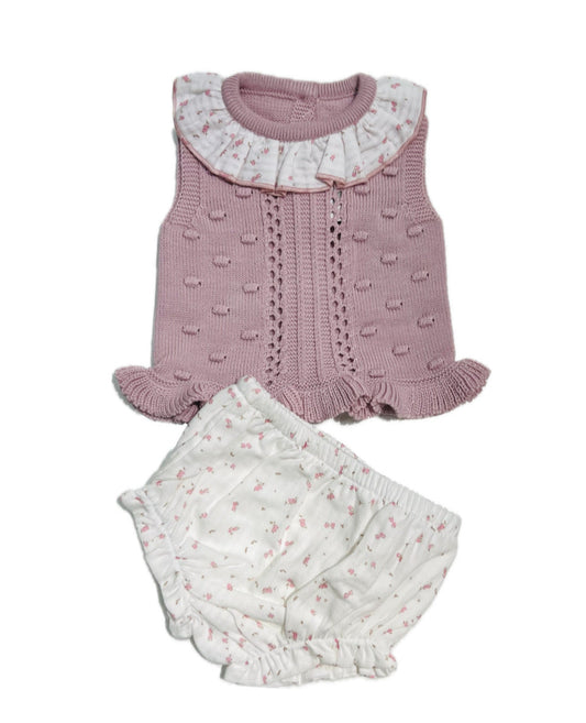 Completo Neonata in Filo Giro Manica con Coulotte