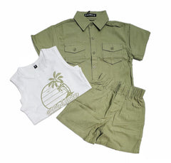 Completo Tre Pezzi Neonato in Cotone camicia canotta short