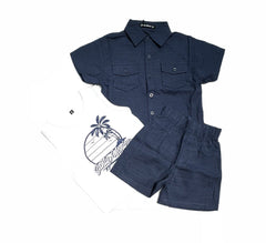 Completo Tre Pezzi Neonato in Cotone camicia canotta short
