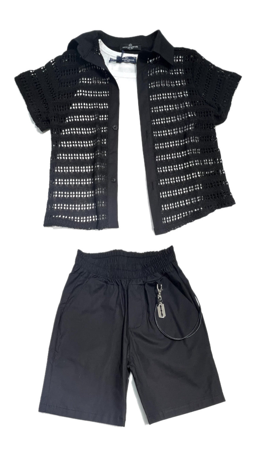 Completo Tre Pezzi Camicia in Filo Canotta Bermuda