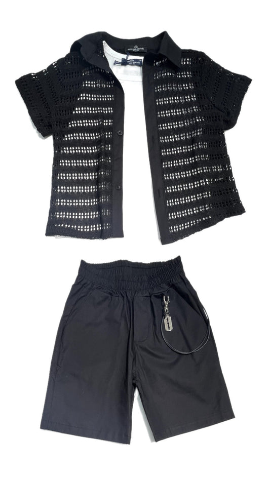 Completo Tre Pezzi Camicia in Filo Canotta Bermuda
