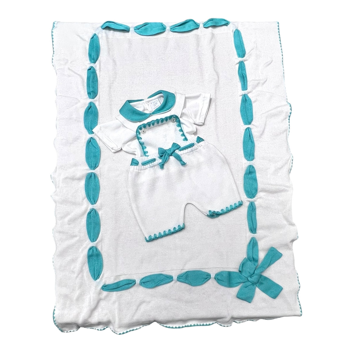 Pappa e Latte Set Nascita  Polo e Salopette e Scialle in Filo Da Neonata