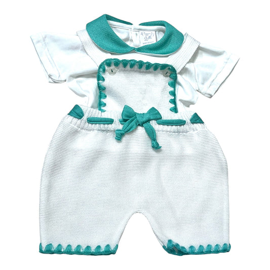 Pappa e Latte Set Nascita  Polo e Salopette e Scialle in Filo Da Neonata