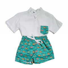 Coordinato Bambino Camicia in Cotone e Costume Mare