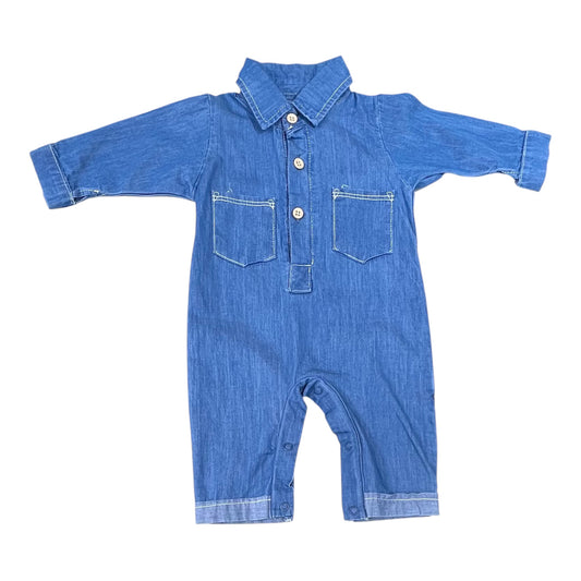 Tutina Neonato in Cotone/Denim Con Taschini sul Davanti