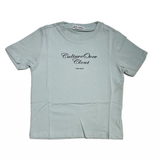 T-Shirt Culture Over Clout Bambino con Stampa Avanti e Retro 100% Cotone