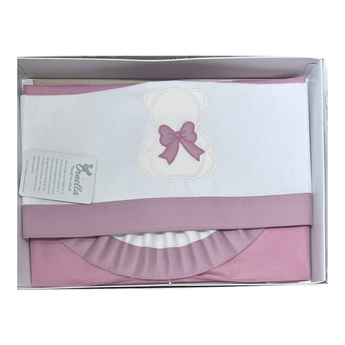 Ornella Coordinato Nextome mis. 95x135 100% Cotone Ricamo Orso Fiocco Lenzuola Sopra Sotto e Federa