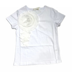 T-Shirt Bambina con Fiore Plissé 95%cotone 5% elastan