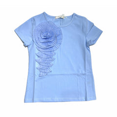 T-Shirt Bambina con Fiore Plissé 95%cotone 5% elastan