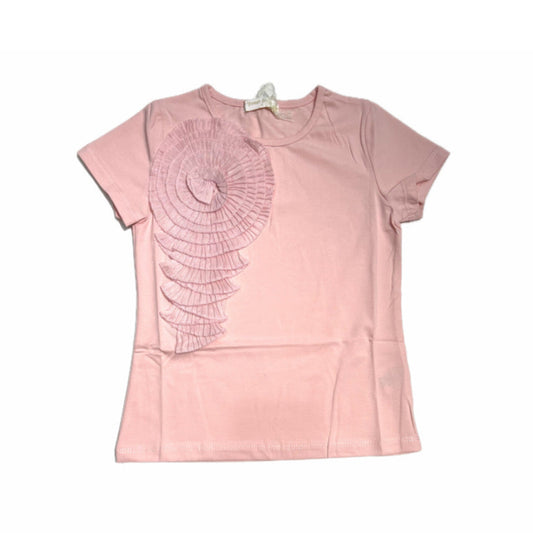 T-Shirt Bambina con Fiore Plissé 95%cotone 5% elastan