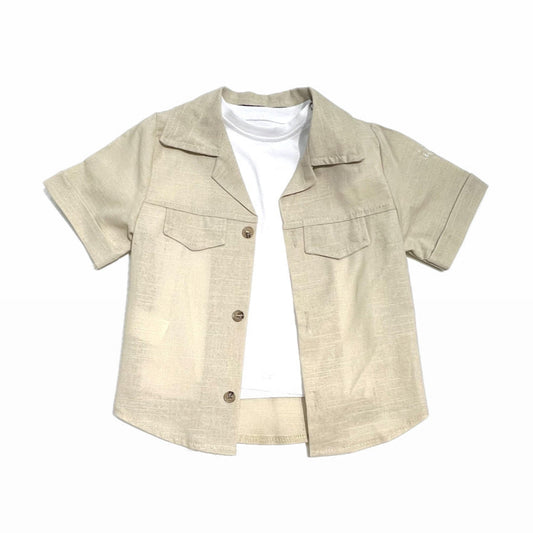 Rebel Completo Neonato in Lino Tre Pezzi Camicia Bermuda T-Shirt