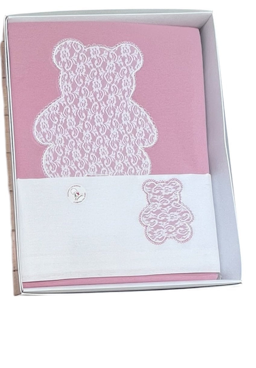 Tenerotti Coordinato Passeggino Orsetto in Pizzo Copertina Più Lenzuola Sopra Sotto Federa in 100% Cotone