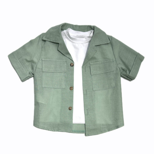 Rebel Completo Neonato in Lino Tre Pezzi Camicia Bermuda T-Shirt