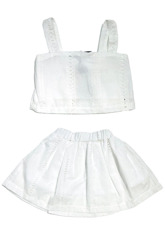Completo Top e Gonna in Pizzo San Gallo per Bambina