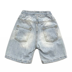 Bermuda Jeans Sfumato Ragazzo con Elastico in Vita