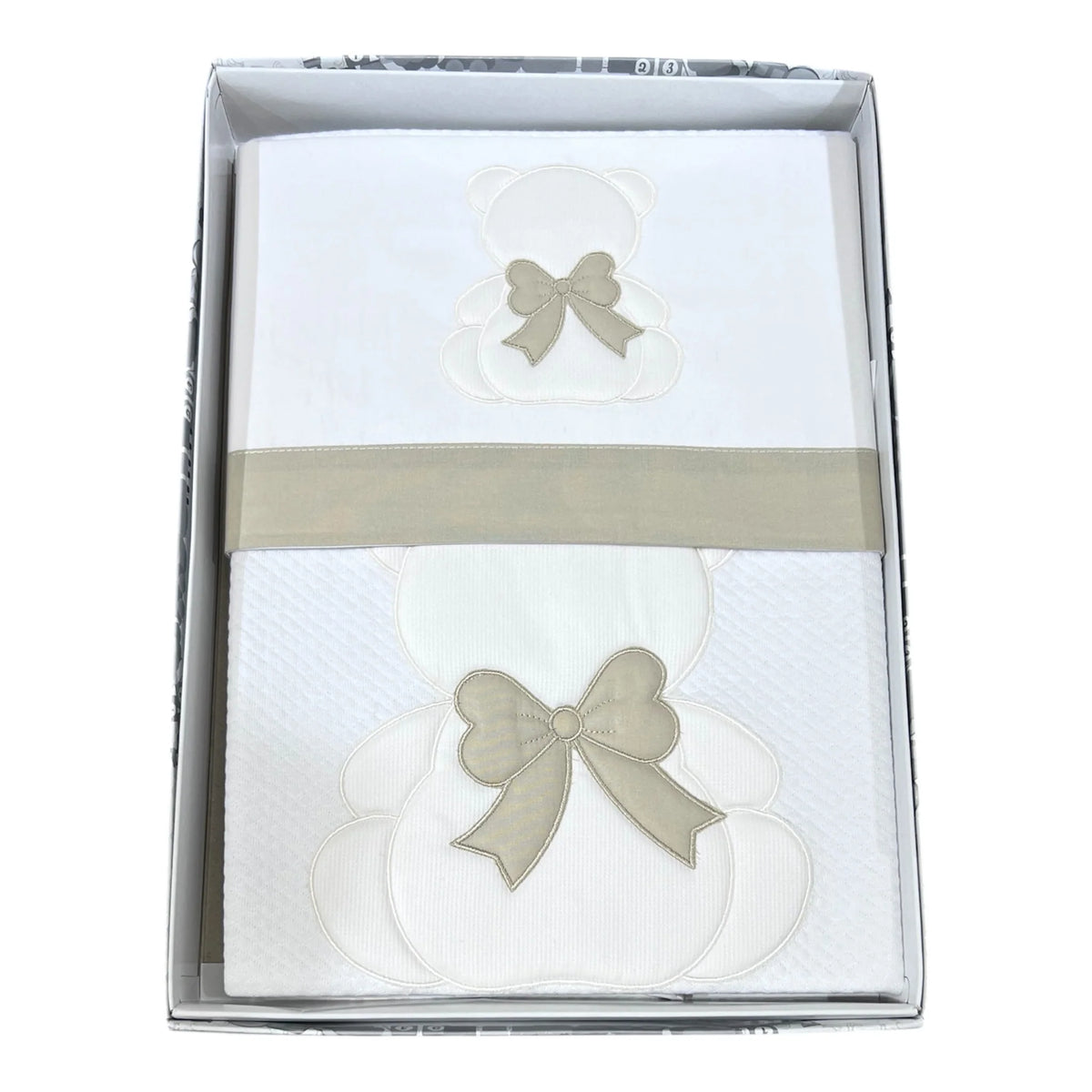 Ornella Coordinato Copertina e Lenzuola Nextome mis. 95x135 100% Cotone Orso Fiocco Lenzuola Sopra Sotto e Federa