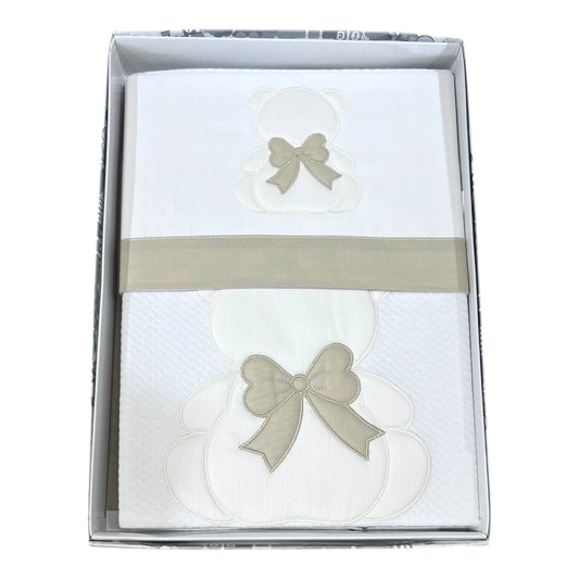 Ornella Coordinato Copertina e Lenzuola Nextome mis. 95x135 100% Cotone Orso Fiocco Lenzuola Sopra Sotto e Federa
