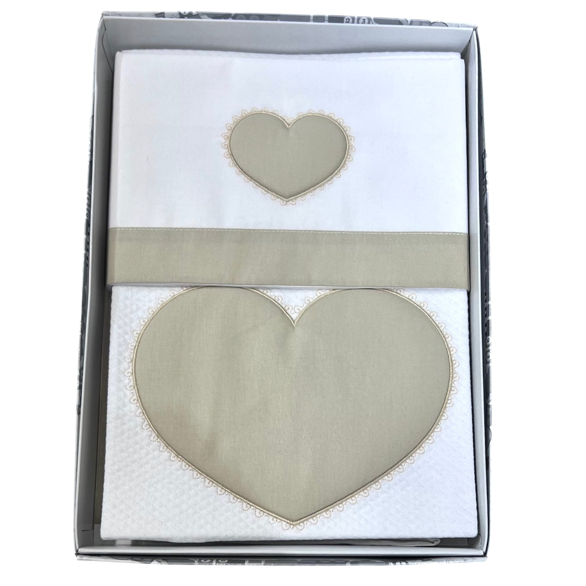 Ornella Coordinato Cuore Passeggino Copertina Cotone Più Lenzuola Sopra Sotto Federa 100% Cotone