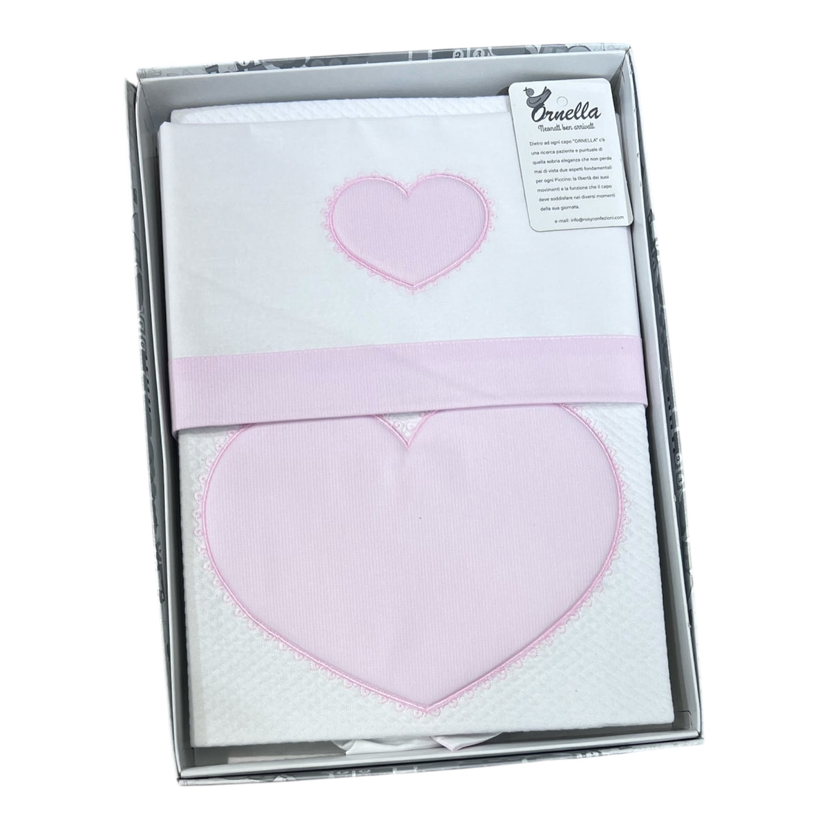 Ornella Coordinato Cuore Passeggino Copertina Cotone Più Lenzuola Sopra Sotto Federa 100% Cotone