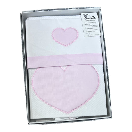Ornella Coordinato Cuore Passeggino Copertina Cotone Più Lenzuola Sopra Sotto Federa 100% Cotone