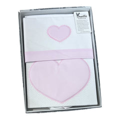 Ornella Coordinato Cuore Passeggino Copertina Cotone Più Lenzuola Sopra Sotto Federa 100% Cotone