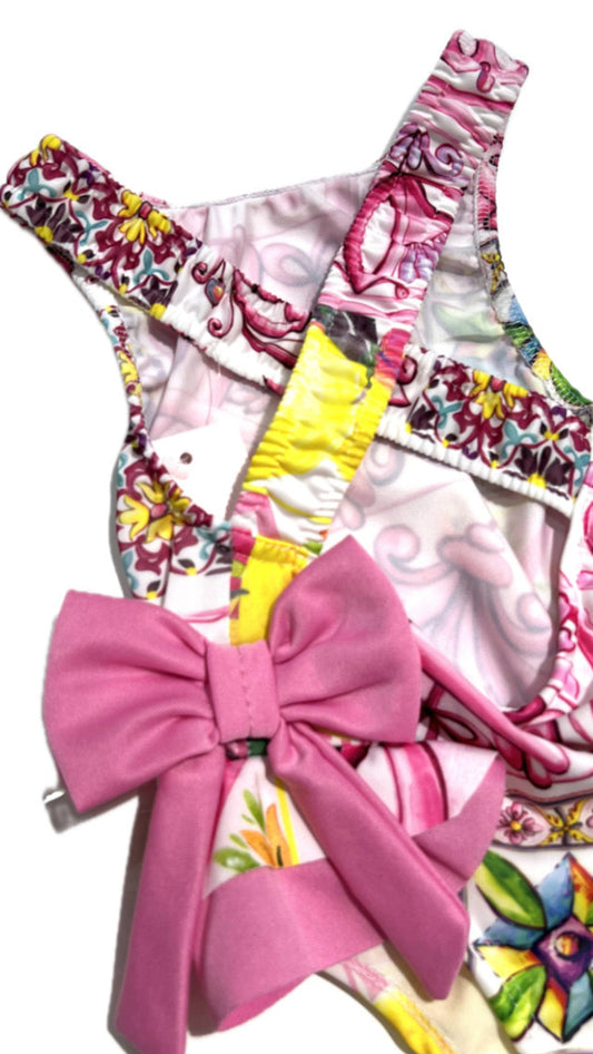 Costume Intero Mare Bambina Maiolica con Fiocchi