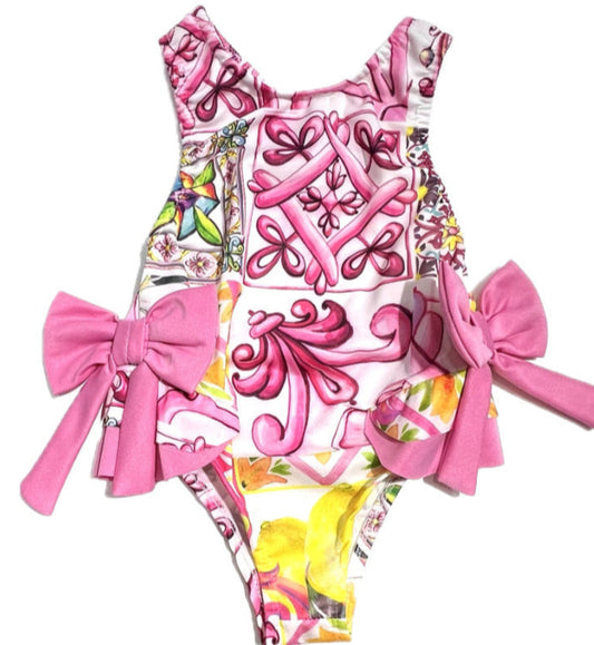 Costume Intero Mare Bambina Maiolica con Fiocchi