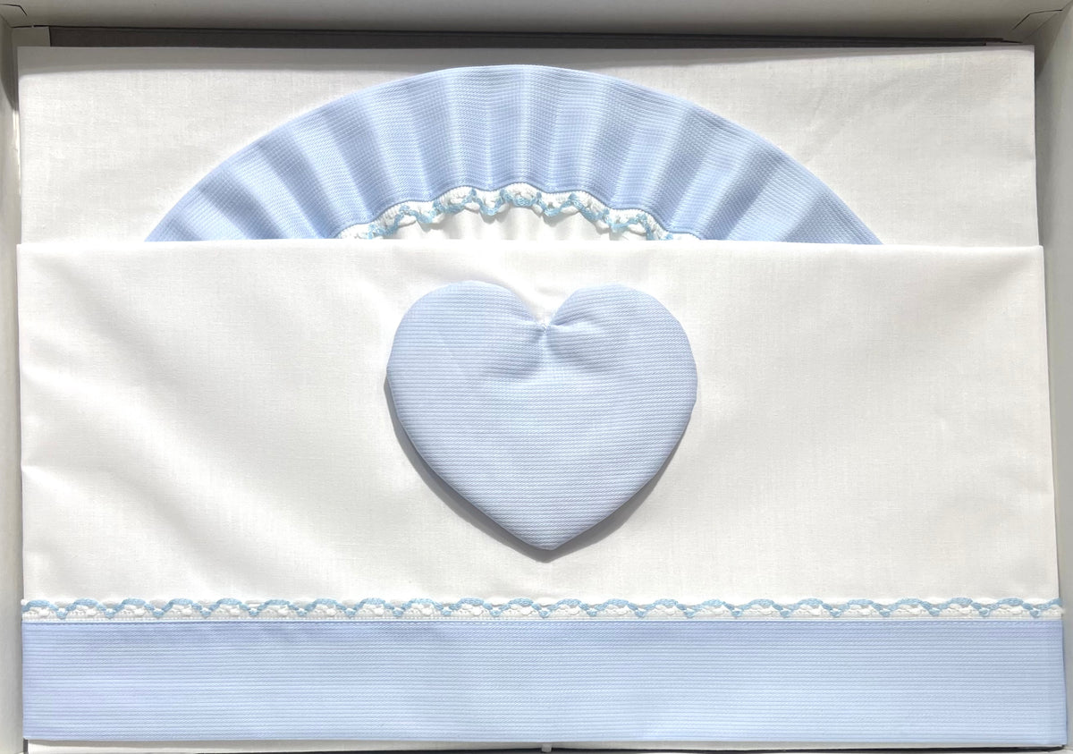 Pappa e Latte Coordinato Lenzuola Con Cuore in Puro Cotone Carrozzina misura 90x120