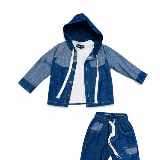 Completo Tre Pezzi Neonato e Bambino in Denim