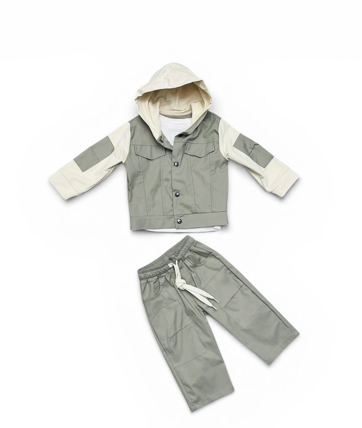 Completo Tre Pezzi Neonato e Bambino Felpa con Cappuccio-T-shirt-Pantalone