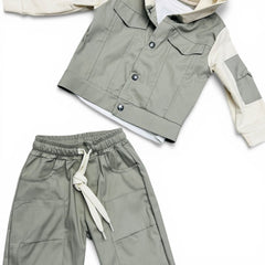 Completo Tre Pezzi Neonato e Bambino Felpa con Cappuccio-T-shirt-Pantalone